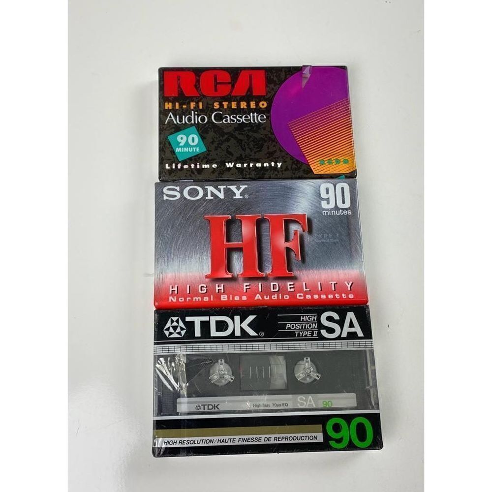 Blank Cassette Tape 3 Lot RCA Sony HF TDK SA90 Audio Sealed Type I & II NOS CD10